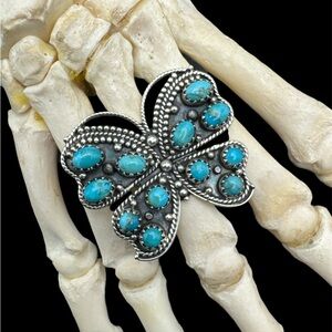 Vintage Southwest Kingman Turquoise Butterfly Ring size 7 Adjustable Sizing 8 9